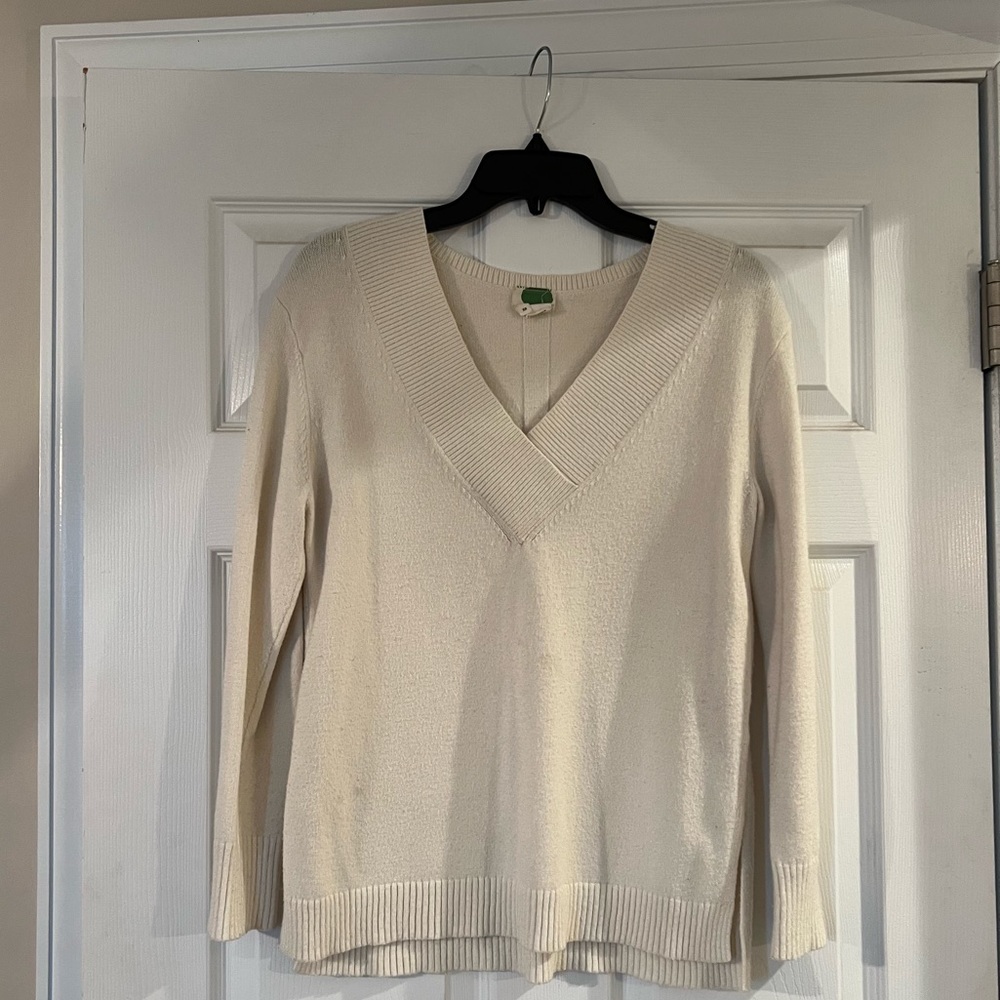anthropologie cream v neck sweater